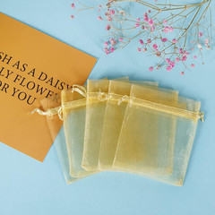 100pcs Little Gold Organza Bags 3 x 4 inch, Mesh Jewelry Pouches Drawstring Empt
