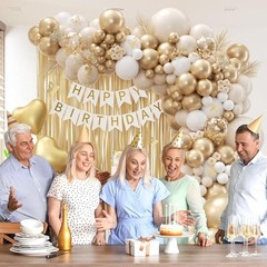 White and Gold Birthday Decorations for Women with Sand White Metallic Gold