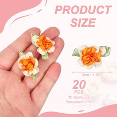 20Pcs Ribbon Flowers 1.2 in Fabric Flowers Satin Ribbon White/Orange