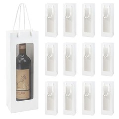 12Pcs Wine Gift Bag with Clear Window Large 14.1″ 1 Count (Pack of 12) White