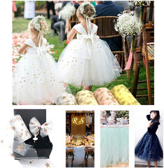 Gold Star Glitter Tulle Rolls 6 Inch X 10 Yards (30 Feet) Black Color for Table