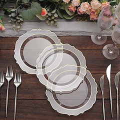 20 CLEAR 8″ Round Plastic Dinner Plates GOLD Scalloped Rim Events Wedding