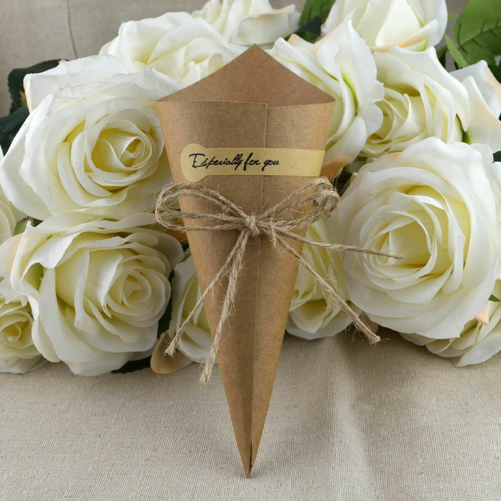 50pcs Vintage Kraft Paper Cones Bouquet Candy Boxes Wedding Party Gifts Flower