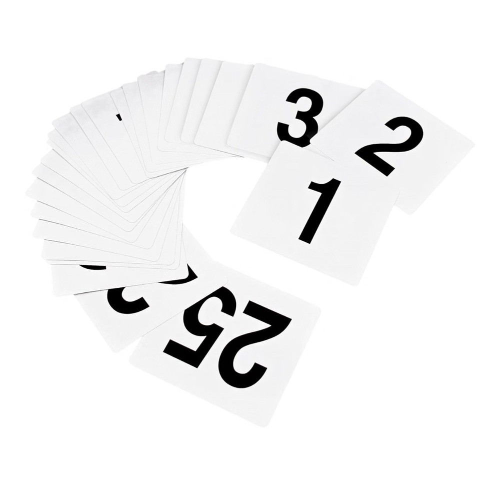 25 Pcs Double-Sided Table Numbers 1-25, 4×4 Inch Plastic Cards, White