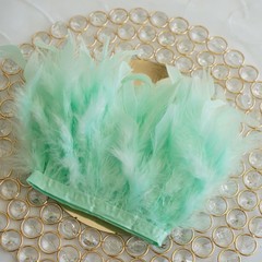 Mint Green 39″ long Natural Turkey Feathers Trim with Satin Ribbon Decorations