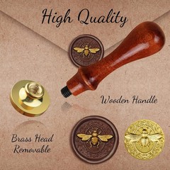 3D Bee Wax Seal Stamp, 0.98′ Brass Stamp Head with Wooden Handle for Invitations