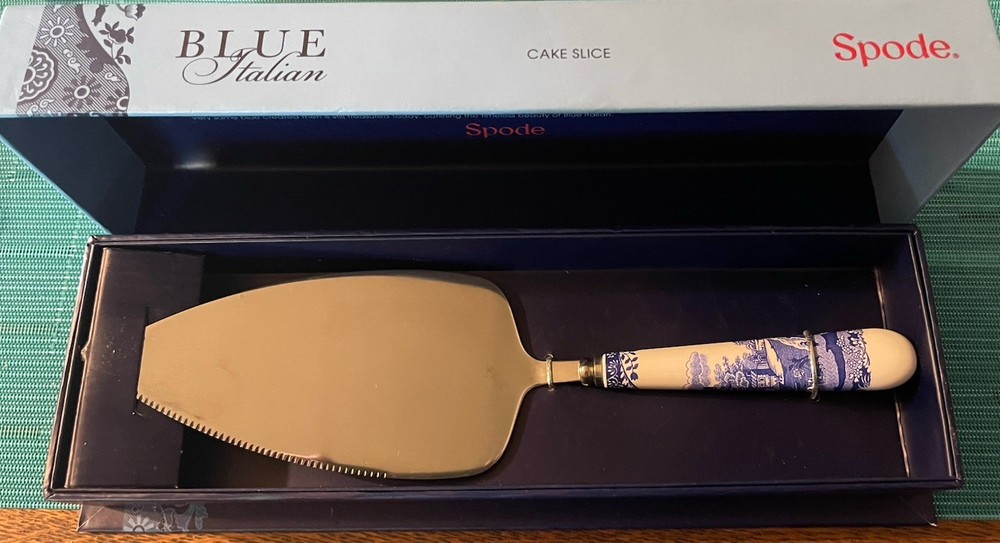 Spode Blue Italian Cake Server Knife with Porcelain Handle, 10″ – Blue White