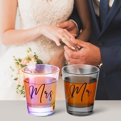 Sumind 2 Pcs Mr and Mrs Bride and Groom Wedding Wine Glasses Funny Bride 2 oz…