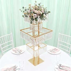 Wedding Centerpiece Vases, 5-Tier Gold Flower Stand with Genuine Hanging Crystal