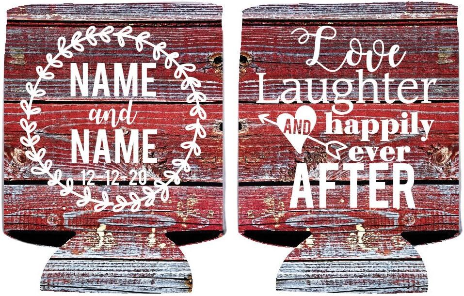 Custom Wedding Can Cooler Love Laughter and Happily Ever After Can Coolers