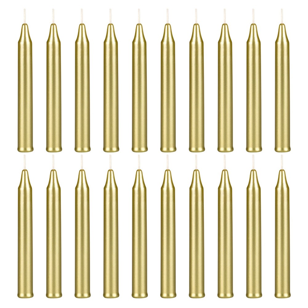 Mega Candles 20 pcs Unscented Gold Exquisite Mini Taper Spell 20 Pieces,