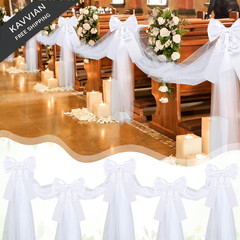 Solsew 12 Pcs Large White Wedding Pew Bows 15.7 x 7.9 in Satin Bow with white