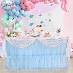 14ft Tulle Table Skirt for Rectangle Tables 2 Layer L14(ft)* H30in Baby Blue