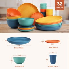 BUSOKIP Wheat Straw Dinnerware Sets for 8, Unbreakable Plates and Bowls Sets for