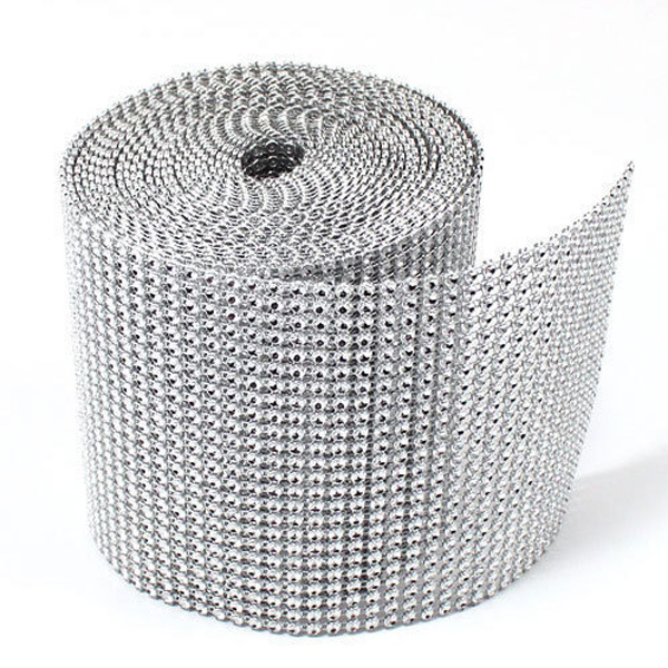 4.75″ x 1 yard Silver DIAMOND MESH WRAP ROLL SPARKLE RHINESTONE Crystal Ribbon