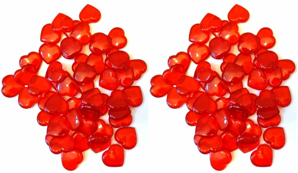 Valentine’s Acrylic 50 Heart Shape Gems Vase Filler Table Scatter ~ Red Set of 2