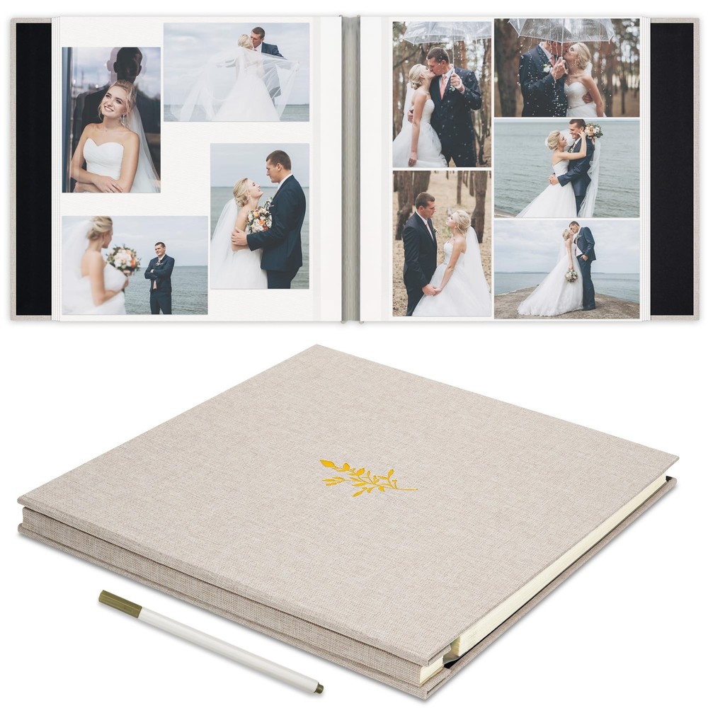 Self Adhesive Photo Album, Beige Scrapbook Album with DIY 60 Blank Pages, Wed…