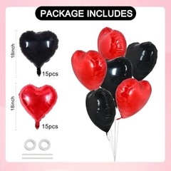 30Pcs 18 Inch Red Black Heart Balloons Valentine’s Day Heart 30pcs-black Red