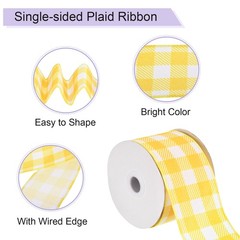 Plaid Check Ribbon, 2.5 Inch x 10 Yards Gingham Ribbon, Bright Yellow