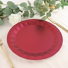 25 BURGUNDY Metallic Round 12″ Paper Salad Dinner Plates Geometric Design