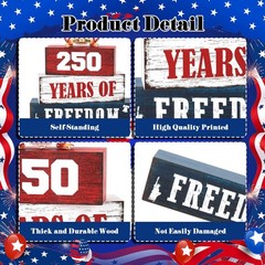 4 Pcs 250th Anniversary Patriotic 4th of July Wooden Tiered Tray Decor, White