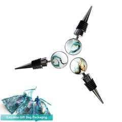 Lockban Wine Bottle Stoppers, Set of 3 Stainless Steel L, Green Glass