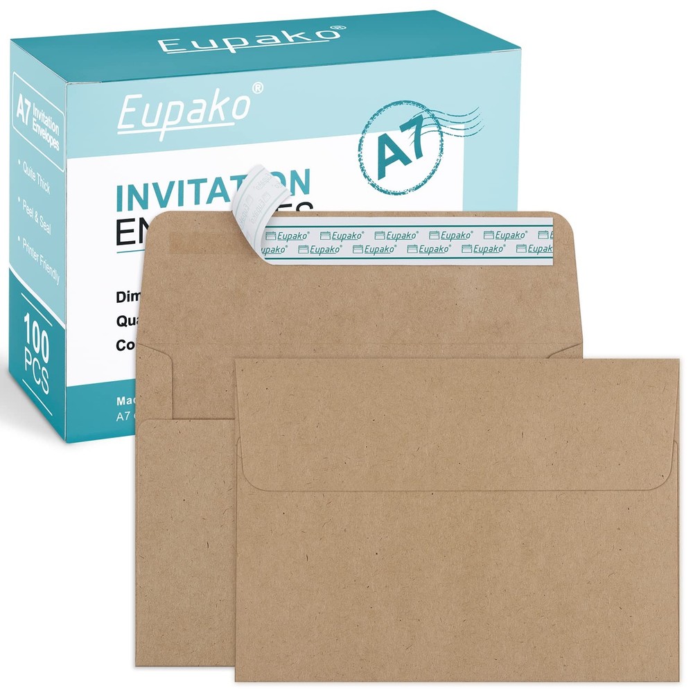 Eupako 5×7 Envelopes Self Seal 100 Pack, Brown A7 (5.25 x 7.25 Inches),