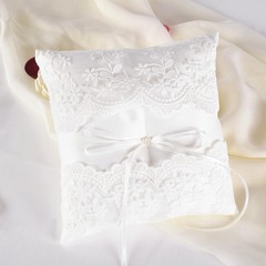 Wedding Ring Pillow, Lace Pearl Ivory Ring Bearer Cushion for Wedding Party |…