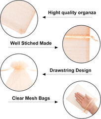 25PCS Peach Organza Bags 5×7 inches – Sheer Mesh Jewelry Pouches, Organza Gift B