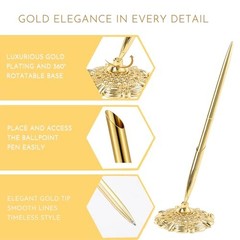 3 PCS Gold Ballpoint Pen with Stand for Wedding – Ornate Gold Plated