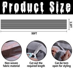 99×3.3ft Black and White Striped Gossamer Roll Halloween Sheer Gossamer Strip…