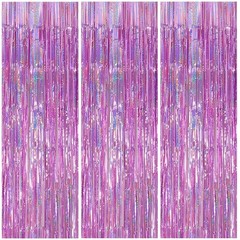 3 Pack Foil Curtain Backdrop 3.3×6.6 ft Tinsel Fringe Curtains for Parties Me…