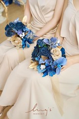 Ling’s Moment Blue and Gold Bridesmaid Bouquet Set of 4, Lilac Wedding Bouqu…