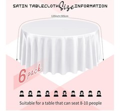 6 PACKS White 120″ inch Round SATIN Tablecloth WEDDING Events 5′ Ft table