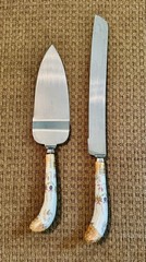 Vintage Cake Server & Knife Set | Porcelain Handles | Stainless