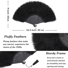 SOGUGOM Marabou Black Feather Fan – Renaissance Fan,Rave Middle,