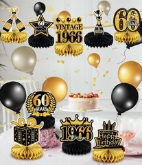 9 Pcs 60th Birthday Decoration for Men Women 60th, 60th-black and Gold