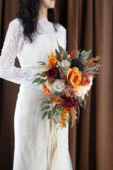 12″ Burnt Orange Cascade Bridal Bouquet – Silk Wedding Flowers