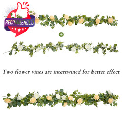 2pcs 13ft Artificial Eucalyptus Garland With Flowers, Artificial Rose Garland