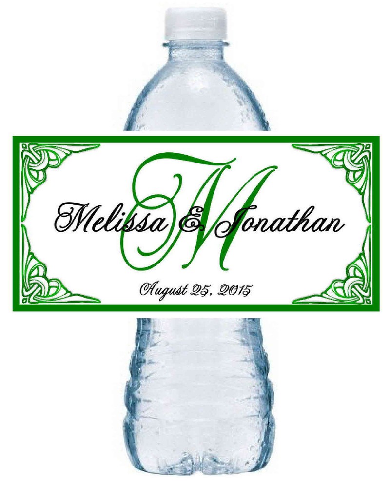 100 GREEN MONOGRAM WEDDING FAVORS WATER BOTTLE LABELS Waterproof Ink