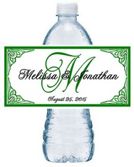 100 GREEN MONOGRAM WEDDING FAVORS WATER BOTTLE LABELS Waterproof Ink