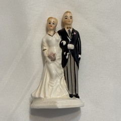 VINTAGE 1958 Napco Wedding Cake Topper 3b3301 Blonde Bride Groom