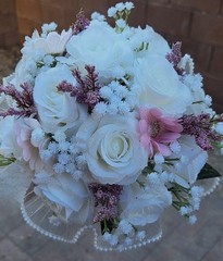 Wedding Bouquets for Bride Bridesmaid, Champagne Roses White Artificial Fl