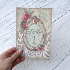 Vintage Style Wedding Table Numbers Names Cards – Shabby Chic Lace Frame Flower
