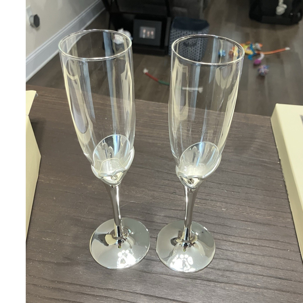 Lenox Forevermore Flute Pair Decorated Champagne Glasses Wedding Set of 2
