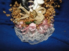 New Western Bride & Groom & Cowboy Hat, Blown Glass Heart Wedding Caketop, #400