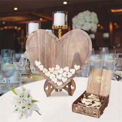 Elegant Wooden Wedding Guest Book w/ 88pcs Hearts and Stand Reception Guestbook