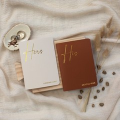 Terracotta Beige Wedding Vow Books Gold Foil His and Hers Set