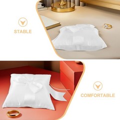 2Pcs Wedding Ceremony Ring Cushion Holder White Fabric Elegant Bowknot Pillow