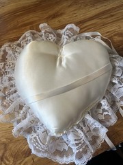 Precious Moments Heart Shaped Ring Bearer Pillow with Lace Trim for Wedding